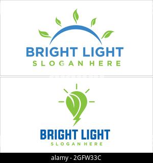 Green lightbulb and sun bright icon vector logo design Stock Vector
