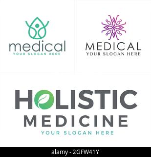 Medical logo with people and leaf icon initial logo design Stock Vector