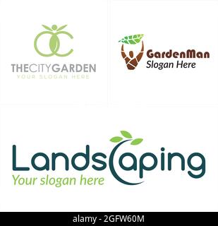 Spring garden icon logo with leaf plant people design vector Stock Vector