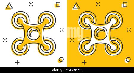 Drone quadrocopter icon in comic style. Quadcopter camera vector cartoon illustration on white isolated background. Helicopter flight business concept Stock Vector