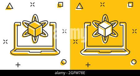 Computer simulation icon in comic style. Vr device vector cartoon illustration on white isolated background. Technology business concept splash effect Stock Vector