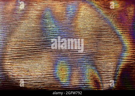 Snake skin or animal background. Golden abstract background with glowing texture of spilled chemical liquid, gasoline or crude oil Stock Photo