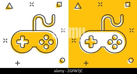 Joystick sign icon in comic style. Gamepad vector cartoon illustration on white isolated background. Gaming console controller business concept splash Stock Vector