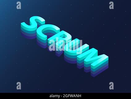 Scrum isometric 3d vector text. Illustration of agile scrum methodology concept to organise work. Stock Vector