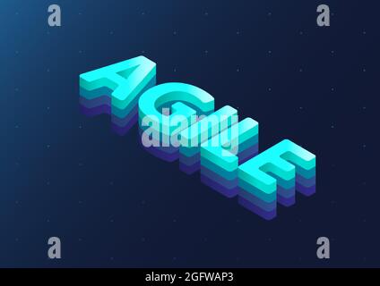 Agile isometric 3d vector text. Illustration of agile methodology concept to organise work. Stock Vector