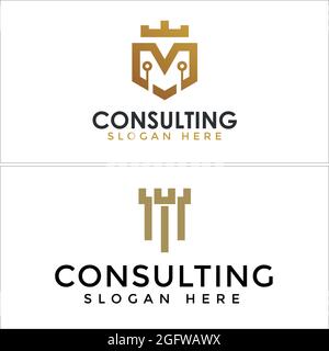Consulting logo with law pillar and crown circuit tech Stock Vector