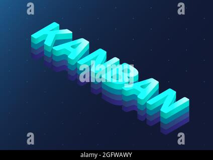 anban isometric 3d vector text. Illustration of agile Kanban board concept to organise work. Stock Vector