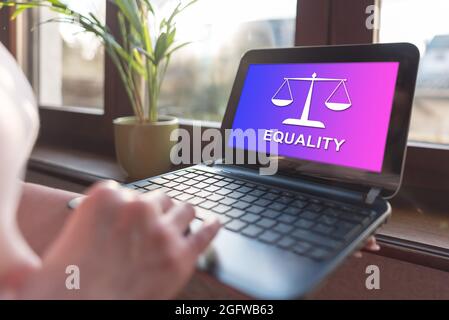 Laptop screen displaying an equality concept Stock Photo