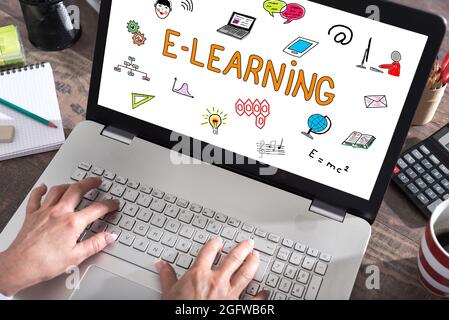 E-learning concept shown on a laptop screen Stock Photo