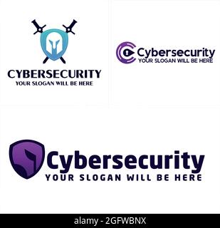 Cyber security with icon shield spartan sword and keyhole circle tech logo Stock Vector