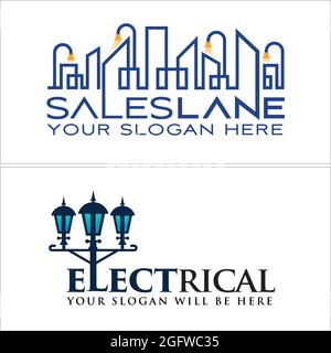 Real estate skyline garden lantern logo design Stock Vector