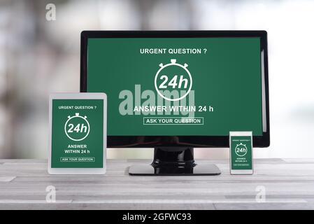 Urgent question concept shown on different information technology devices Stock Photo