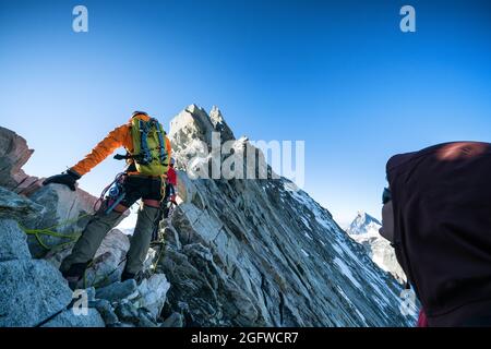 The North Ridge Route of Zinalrothorn mountain near Mountet Alpine hut ...