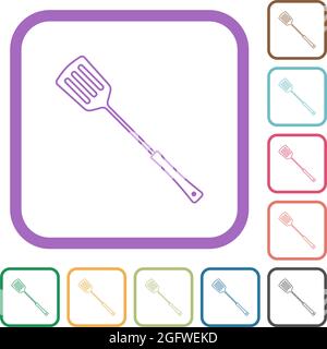 Barbecue spatula simple icons in color rounded square frames on white background Stock Vector
