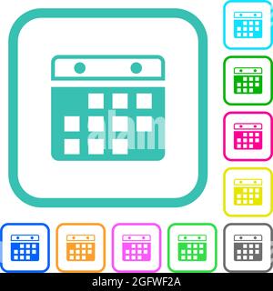 Hanging calendar alternate version vivid colored flat icons in curved borders on white background Stock Vector