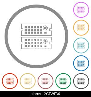 Rack servers outline flat color icons in round outlines on white background Stock Vector
