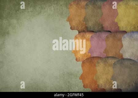Silhouettes of faces in different colours, face from the side Stock Photo