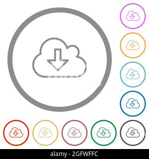 Cloud download outline flat color icons in round outlines on white background Stock Vector