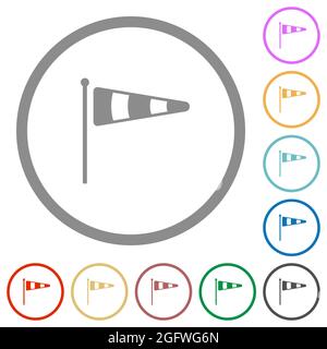 Windsock indicator solid flat color icons in round outlines on white background Stock Vector