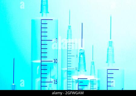 different injection syringes, details Stock Photo