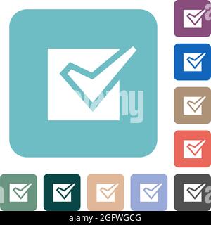 Checked box solid simple icons in color rounded square frames on white ...