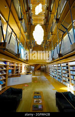 The library in the Jan Michalski Foundation complex is a workspace open to anyone. The Jan Michalski Foundation in Montricher is a place entirely dedi Stock Photo