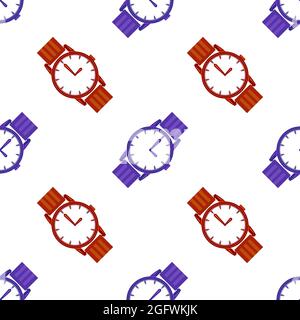 Wrist Watch Icon in Classic Design Isolated on White Background. Seamless Pattern Stock Vector
