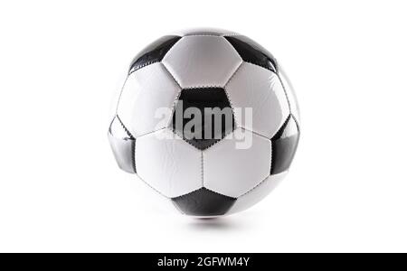 Classic black and white design of a soccer ball on an isolated white background. Stock Photo
