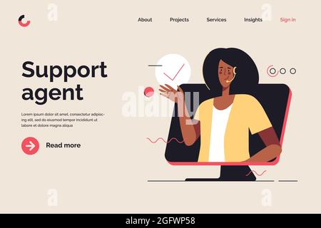 Business concept flat style outline vector illustration on the subject of online customer support. Editable stroke Stock Vector