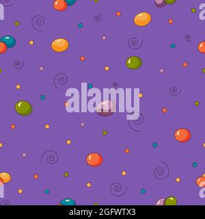 Sweet candy beans seamless pattern for a party in a flat style isolated on a purple background. Stock Vector