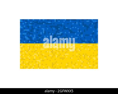 Ukrainian flag pixel art. 8-bit Ukraine flag sign. Design for a festive banner and poster. Vector illustration Stock Vector
