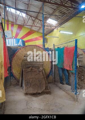 Bogota, Colombia - Septemebr 12, 2019: Colombian tejo game in the local tejo club.Tejo, also known, to a lesser degree, as turmeque, is a traditional Stock Photo