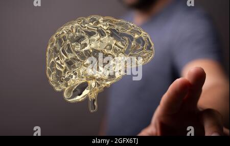 Brain. Digital brain. 3D Science and Technology concept. Neural network. IQ testing, artificial Stock Photo