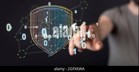 Technology protected with firewall, secure access and encryption against cyber Stock Photo