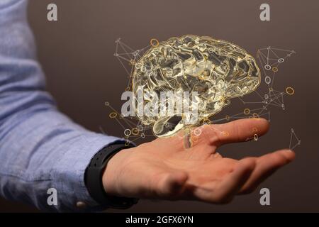 Brain. Digital brain. 3D Science and Technology concept. Neural network. IQ testing, artificial Stock Photo