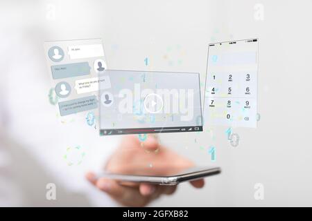 Virtual develop interface web application in hand Stock Photo