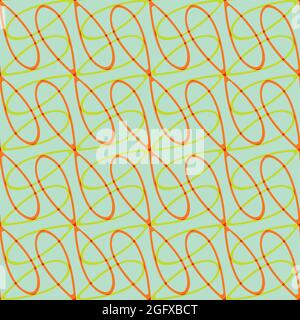 Infinity symbol sign vector seamless pattern background. Light ochre green backdrop with diagonal blended loops in weave effect. Looped grid layered Stock Vector