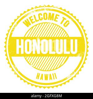 WELCOME TO HONOLULU - HAWAII, words written on yellow zig zag stamp Stock Photo