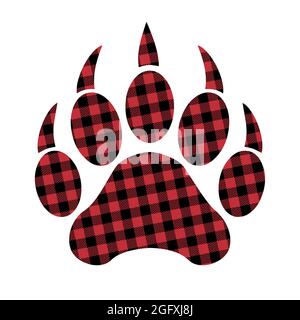 Bear footprint - Scandinavian style modern drawing, lumberjack, buffalo plaid pre-made poster. Good for room decoration or t-shirt textile graphic des Stock Vector