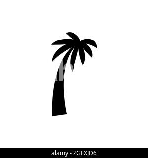 tropical palm trees with leaves, mature and young plants, black silhouettes isolated on white background Stock Vector