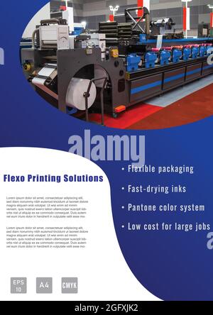 Industrial printing business template design in A4 size. Flexo printing advertising report leaflet book cover and brochure. Vector and illustration de Stock Vector