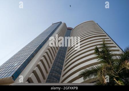 Mumbai, Maharastra, India - Feb 22 2020: The prestigious Bombay Stock Exchange building at Dalal Street in Mumbai, India Stock Photo