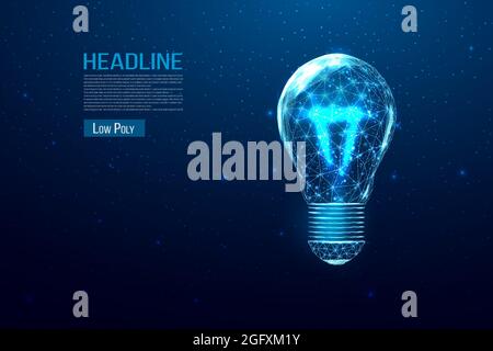 Wireframe polygonal lightbulb. Internet technology network, business idea concept with glowing low poly bulb. Futuristic modern abstract. Isolated on Stock Vector