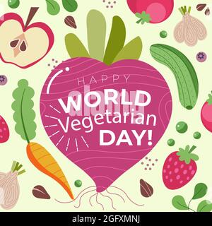 Hand drawn world vegetarian day illustration Vector illustration. Stock Vector