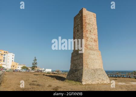Moorish lookout tower, Thieves Tower, at beach Cabopino near Marbella, Andalusia, Spain. Stock Photo