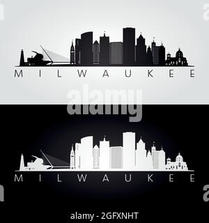 Milwaukee usa skyline and landmarks silhouette, black and white design, vector illustration. Stock Vector