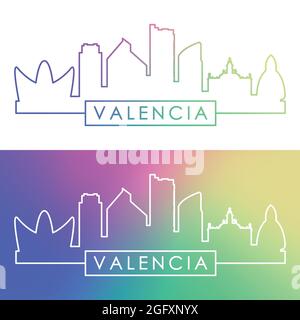 Valencia skyline. Colorful linear style. Editable vector file. Stock Vector