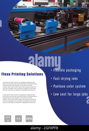 Industrial printing business template design in A4 size. Flexo printing advertising report leaflet book cover and brochure. Vector and illustration de Stock Vector