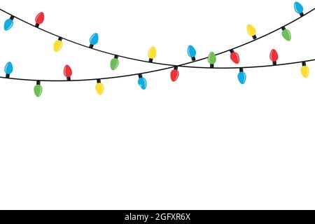 Christmas lights bulbs isolated on white card Stock Vector