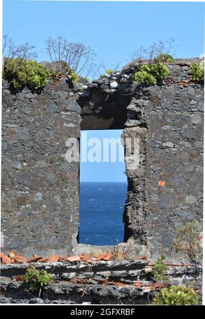 Lost Places - Window hotel ruin at the promenade between 'Reis Magos' and 'Caniço de Baixo', Madeira, Portugal Stock Photo